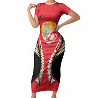 Waikato 2026 Rugby Custom Short Sleeve Bodycon Dress NZ Maori Silver Fern LT14 Long Dress Red - Polynesian Pride