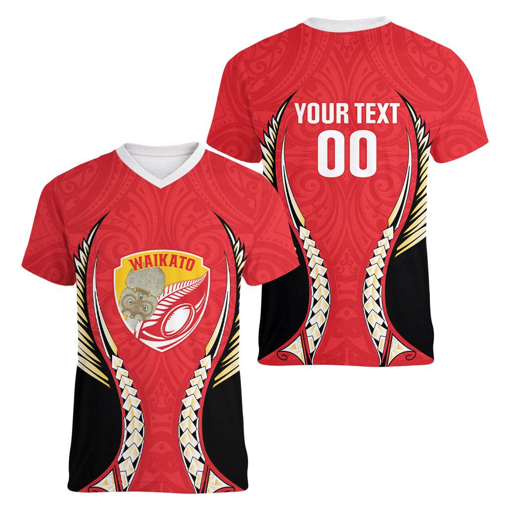Waikato 2026 Rugby Custom Women V-Neck T-Shirt NZ Maori Silver Fern