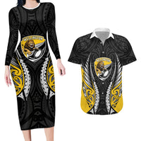 Wellington 2026 Rugby Custom Couples Matching Long Sleeve Bodycon Dress and Hawaiian Shirt NZ Maori Silver Fern