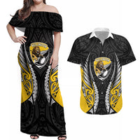 Wellington 2026 Rugby Custom Couples Matching Off Shoulder Maxi Dress and Hawaiian Shirt NZ Maori Silver Fern