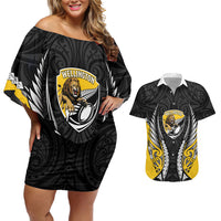 Wellington 2026 Rugby Custom Couples Matching Off Shoulder Short Dress and Hawaiian Shirt NZ Maori Silver Fern