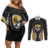 Wellington 2026 Rugby Custom Couples Matching Off Shoulder Short Dress and Long Sleeve Button Shirt NZ Maori Silver Fern