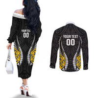 Wellington 2026 Rugby Custom Couples Matching Off The Shoulder Long Sleeve Dress and Long Sleeve Button Shirt NZ Maori Silver Fern