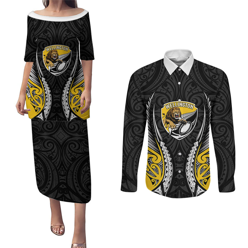 Wellington 2026 Rugby Custom Couples Matching Puletasi and Long Sleeve Button Shirt NZ Maori Silver Fern