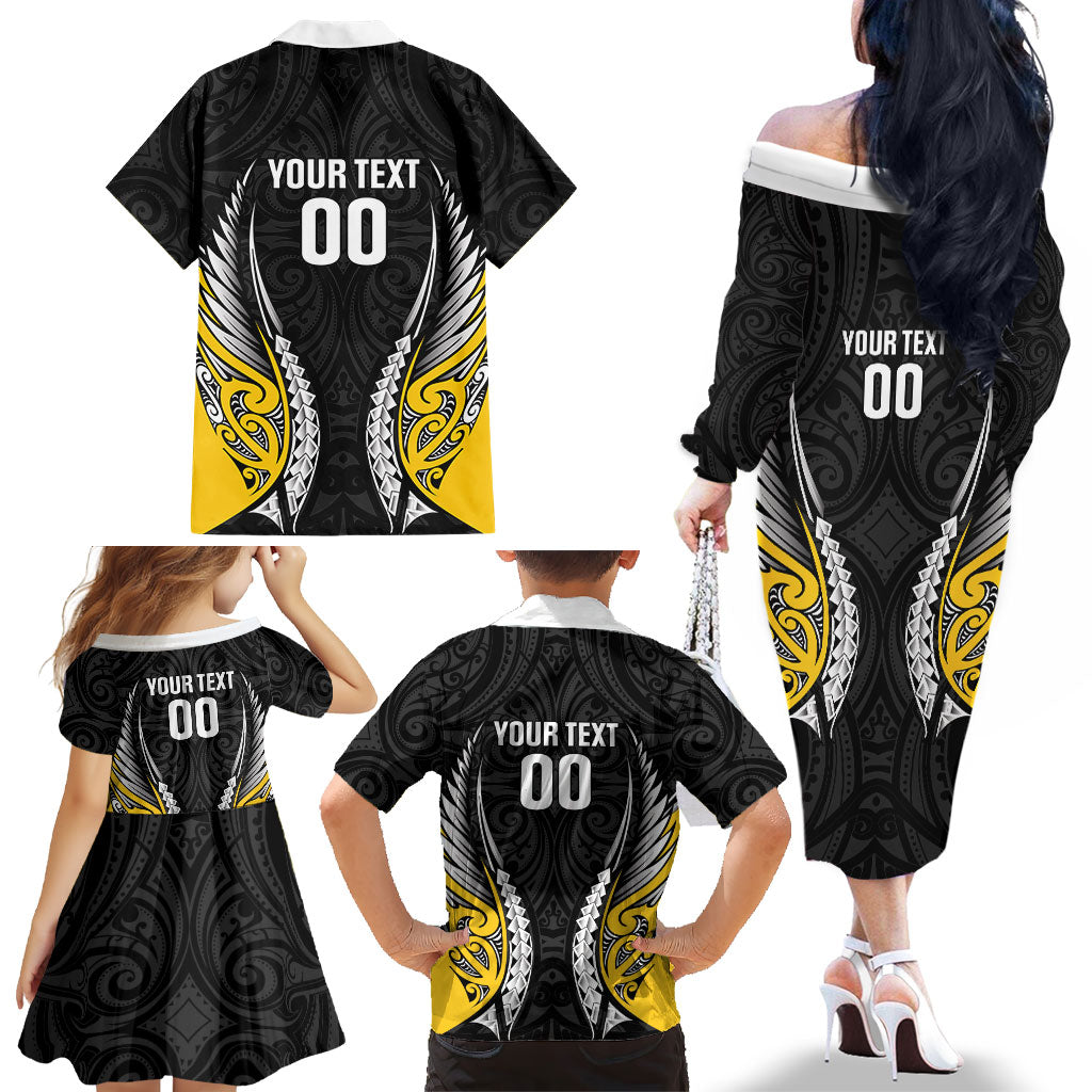 Wellington 2026 Rugby Custom Family Matching Off The Shoulder Long Sleeve Dress and Hawaiian Shirt NZ Maori Silver Fern