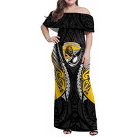Wellington 2026 Rugby Custom Family Matching Off Shoulder Maxi Dress and Hawaiian Shirt NZ Maori Silver Fern