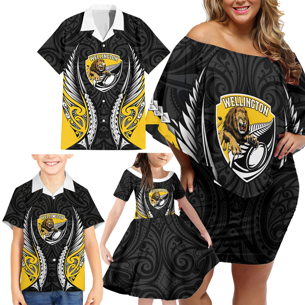 Wellington 2026 Rugby Custom Family Matching Off Shoulder Short Dress and Hawaiian Shirt NZ Maori Silver Fern