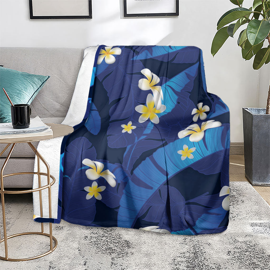Teal Purple Banana Leaf Hawaii Blanket Lau Maia Plumeria Tropical Summer Vibes