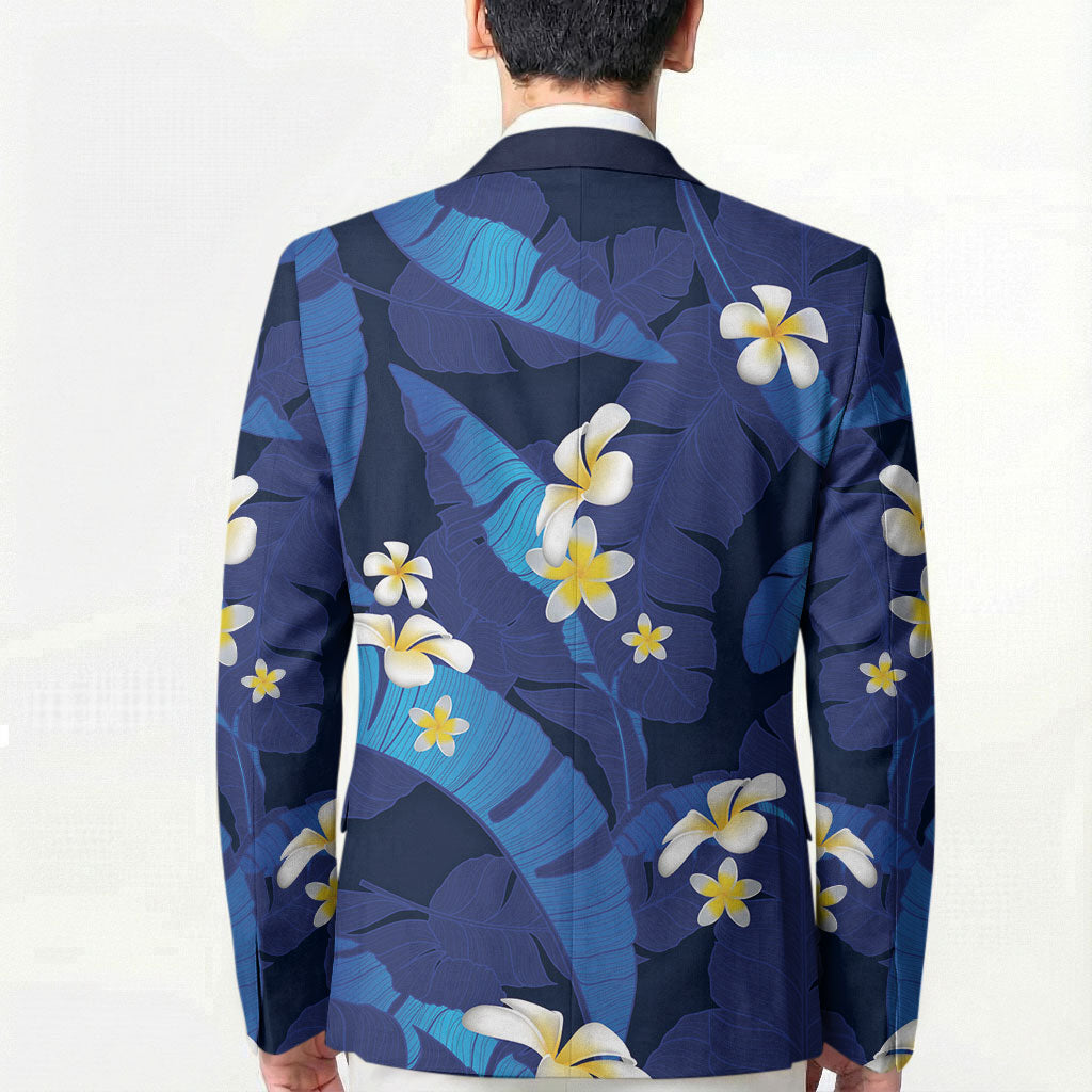 Teal Purple Banana Leaf Hawaii Blazer Lau Maia Plumeria Tropical Summer Vibes