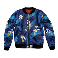 Teal Purple Banana Leaf Hawaii Bomber Jacket Lau Maia Plumeria Tropical Summer Vibes