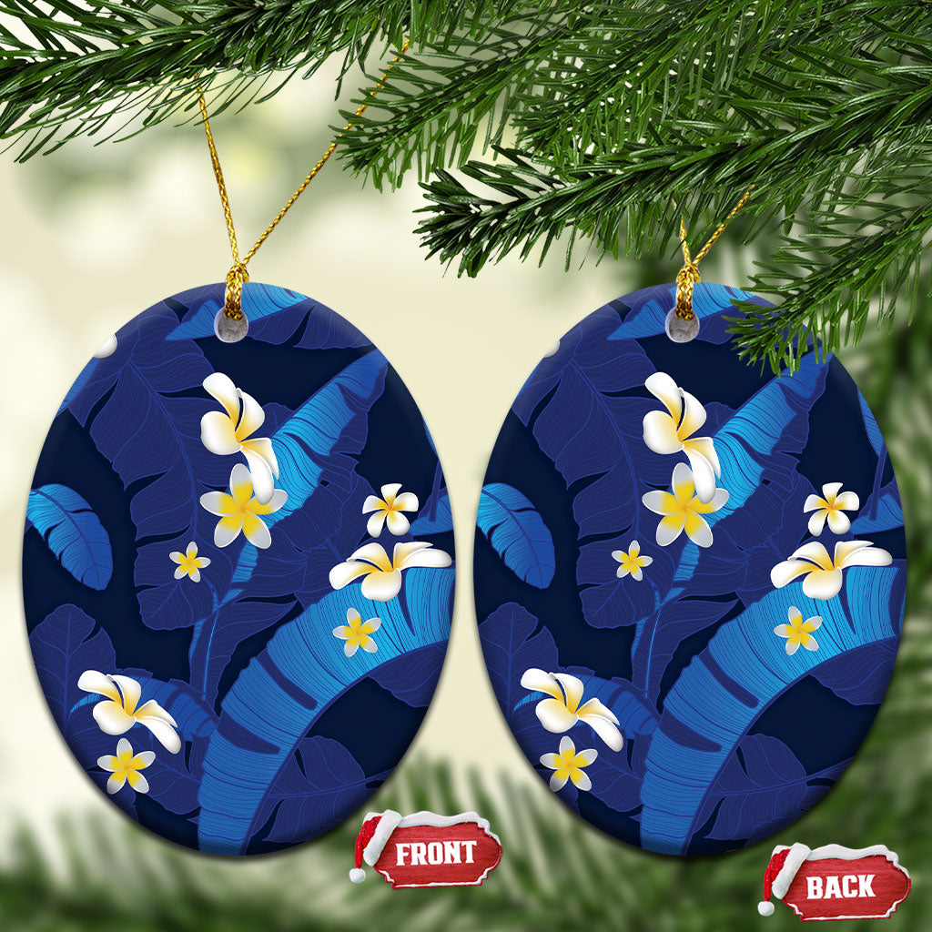 Teal Purple Banana Leaf Hawaii Ceramic Ornament Lau Maia Plumeria Tropical Summer Vibes