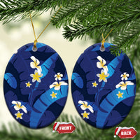 Teal Purple Banana Leaf Hawaii Ceramic Ornament Lau Maia Plumeria Tropical Summer Vibes