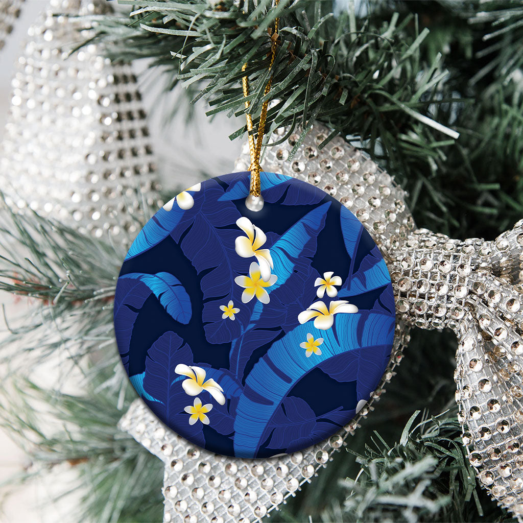 Teal Purple Banana Leaf Hawaii Ceramic Ornament Lau Maia Plumeria Tropical Summer Vibes
