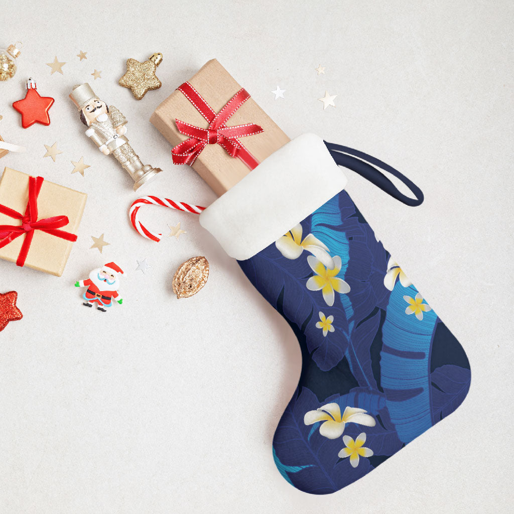 Teal Purple Banana Leaf Hawaii Christmas Stocking Lau Maia Plumeria Tropical Summer Vibes