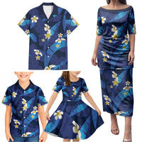 Teal Purple Banana Leaf Hawaii Family Matching Puletasi and Hawaiian Shirt Lau Maia Plumeria Tropical Summer Vibes