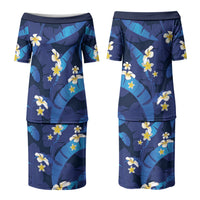Teal Purple Banana Leaf Hawaii Family Matching Puletasi and Hawaiian Shirt Lau Maia Plumeria Tropical Summer Vibes
