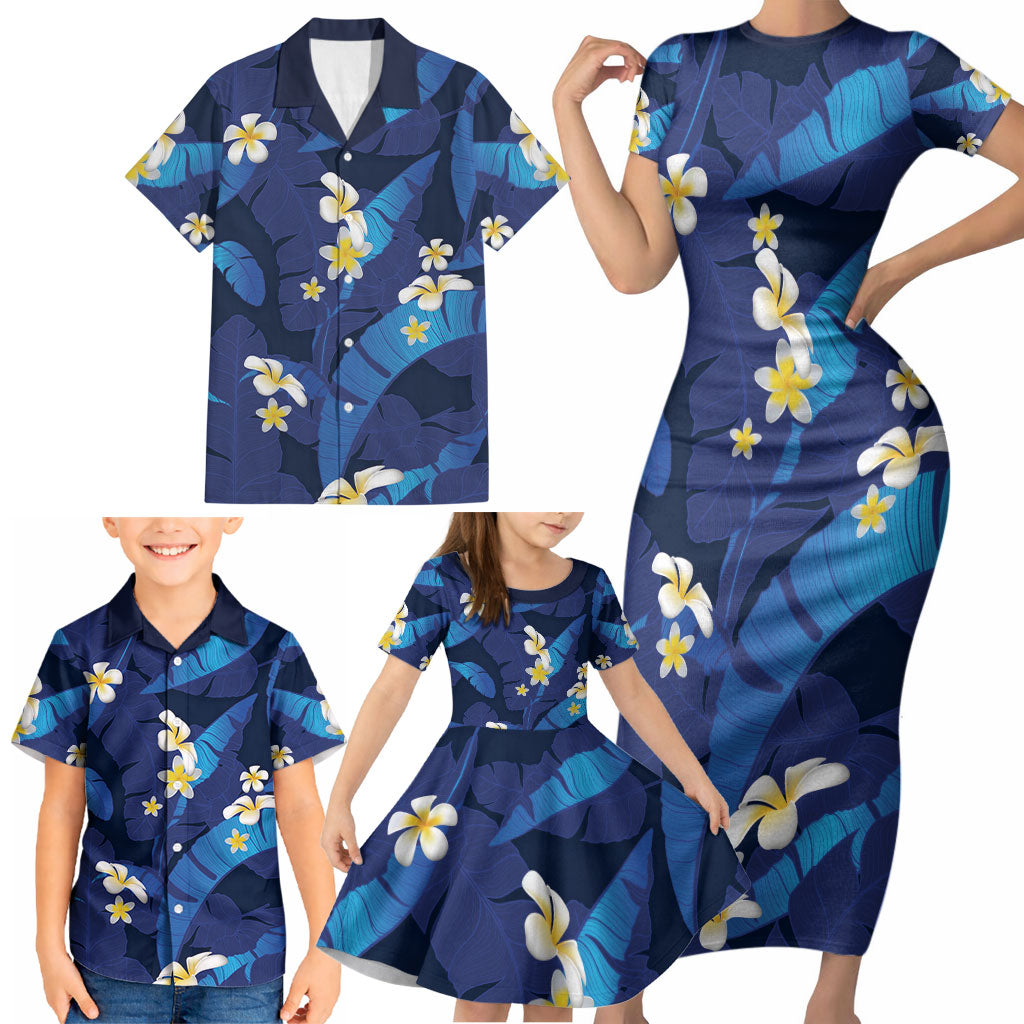 Teal Purple Banana Leaf Hawaii Family Matching Short Sleeve Bodycon Dress and Hawaiian Shirt Lau Maia Plumeria Tropical Summer Vibes LT14 - Polynesian Pride