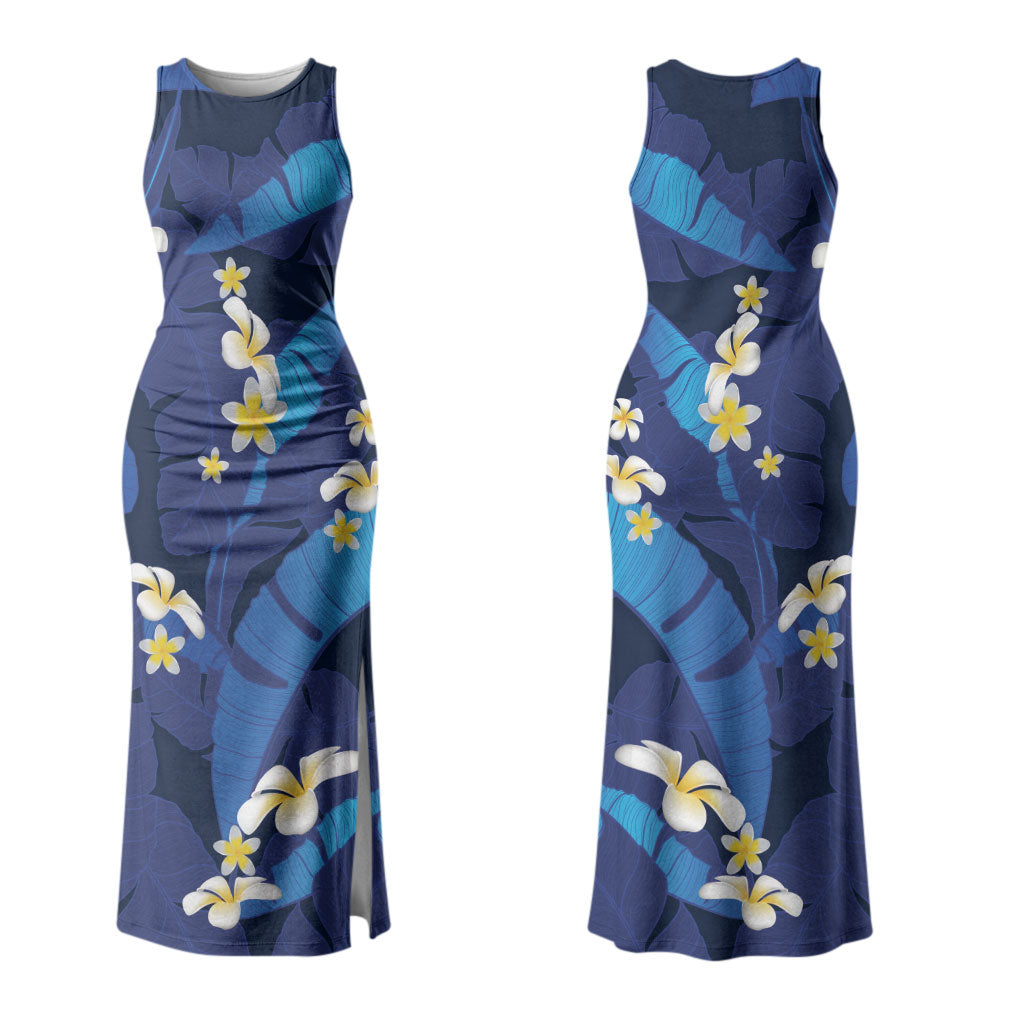 Teal Purple Banana Leaf Hawaii Family Matching Tank Maxi Dress and Hawaiian Shirt Lau Maia Plumeria Tropical Summer Vibes