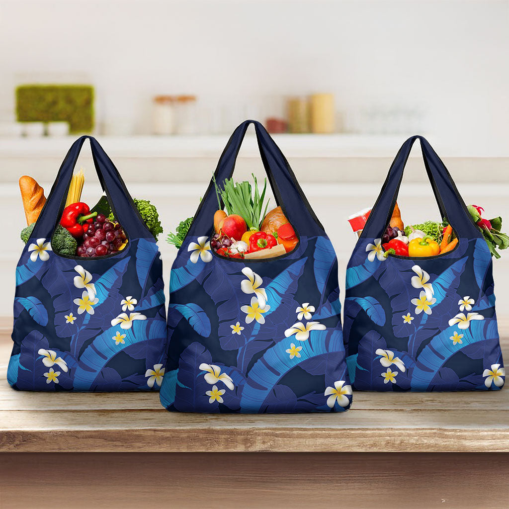 Teal Purple Banana Leaf Hawaii Grocery Bag Lau Maia Plumeria Tropical Summer Vibes