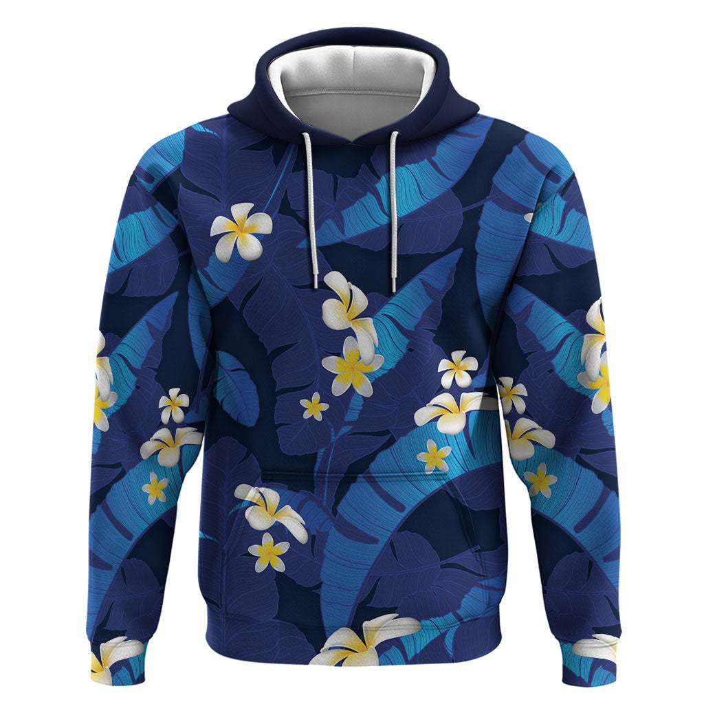 Teal Purple Banana Leaf Hawaii Hoodie Lau Maia Plumeria Tropical Summer Vibes