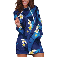 Teal Purple Banana Leaf Hawaii Hoodie Dress Lau Maia Plumeria Tropical Summer Vibes