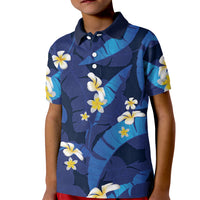 Teal Purple Banana Leaf Hawaii Kid Polo Shirt Lau Maia Plumeria Tropical Summer Vibes