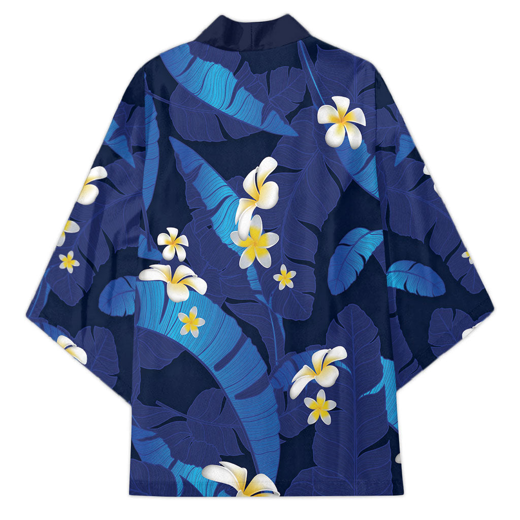 Teal Purple Banana Leaf Hawaii Kimono Lau Maia Plumeria Tropical Summer Vibes