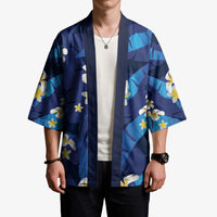 Teal Purple Banana Leaf Hawaii Kimono Lau Maia Plumeria Tropical Summer Vibes