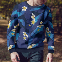 Teal Purple Banana Leaf Hawaii Ugly Christmas Sweater Lau Maia Plumeria Tropical Summer Vibes