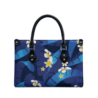 Teal Purple Banana Leaf Hawaii Leather Bag Lau Maia Plumeria Tropical Summer Vibes
