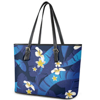 Teal Purple Banana Leaf Hawaii Leather Tote Bag Lau Maia Plumeria Tropical Summer Vibes