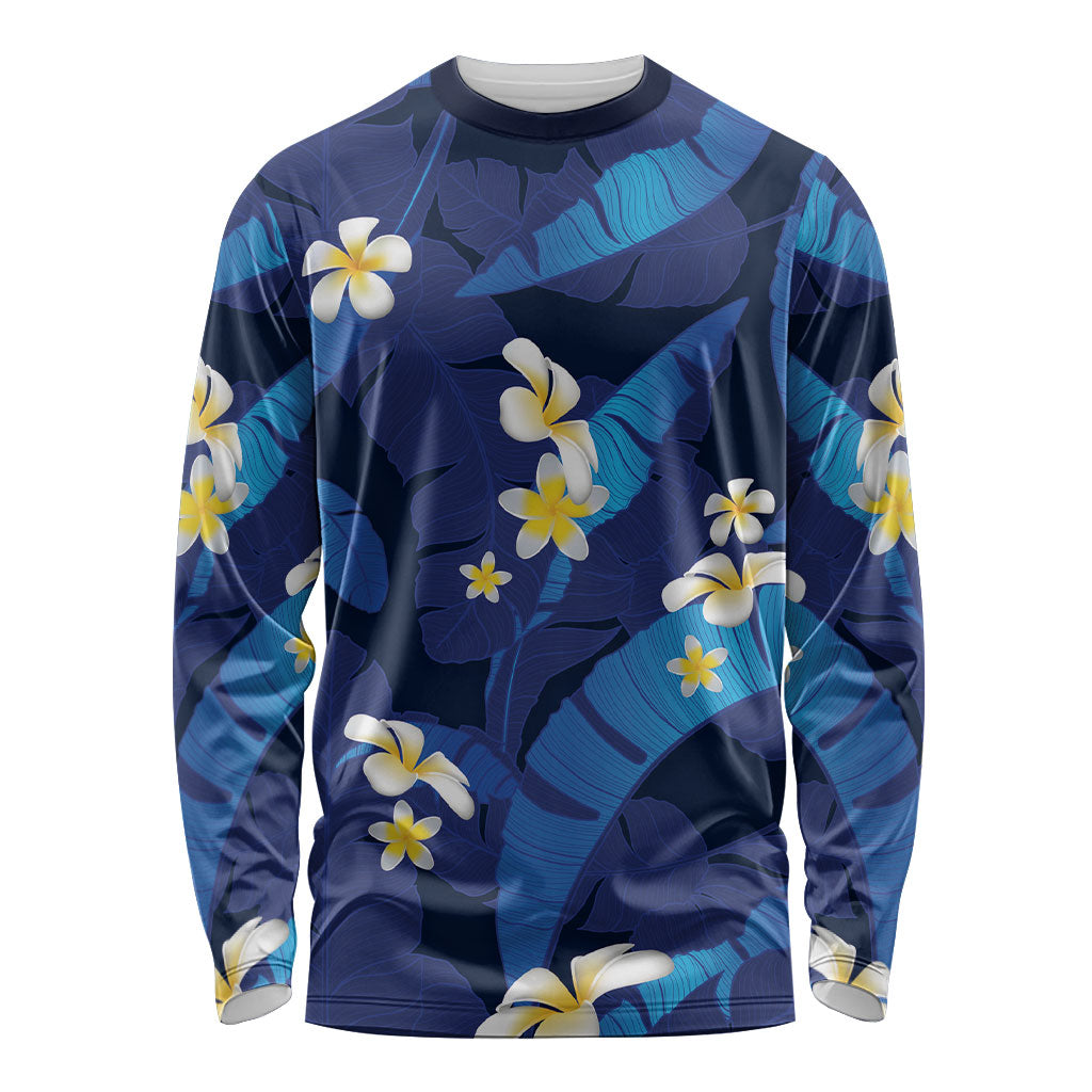Teal Purple Banana Leaf Hawaii Long Sleeve Shirt Lau Maia Plumeria Tropical Summer Vibes