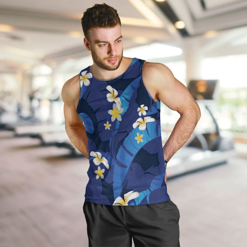 Teal Purple Banana Leaf Hawaii Men Tank Top Lau Maia Plumeria Tropical Summer Vibes