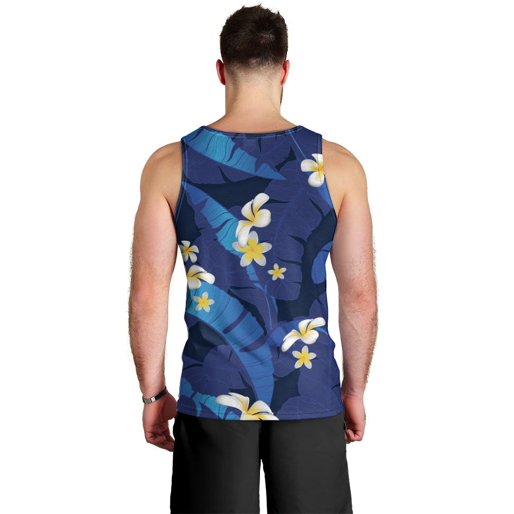 Teal Purple Banana Leaf Hawaii Men Tank Top Lau Maia Plumeria Tropical Summer Vibes