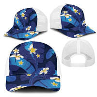 Teal Purple Banana Leaf Hawaii Mesh Trucker Cap Lau Maia Plumeria Tropical Summer Vibes