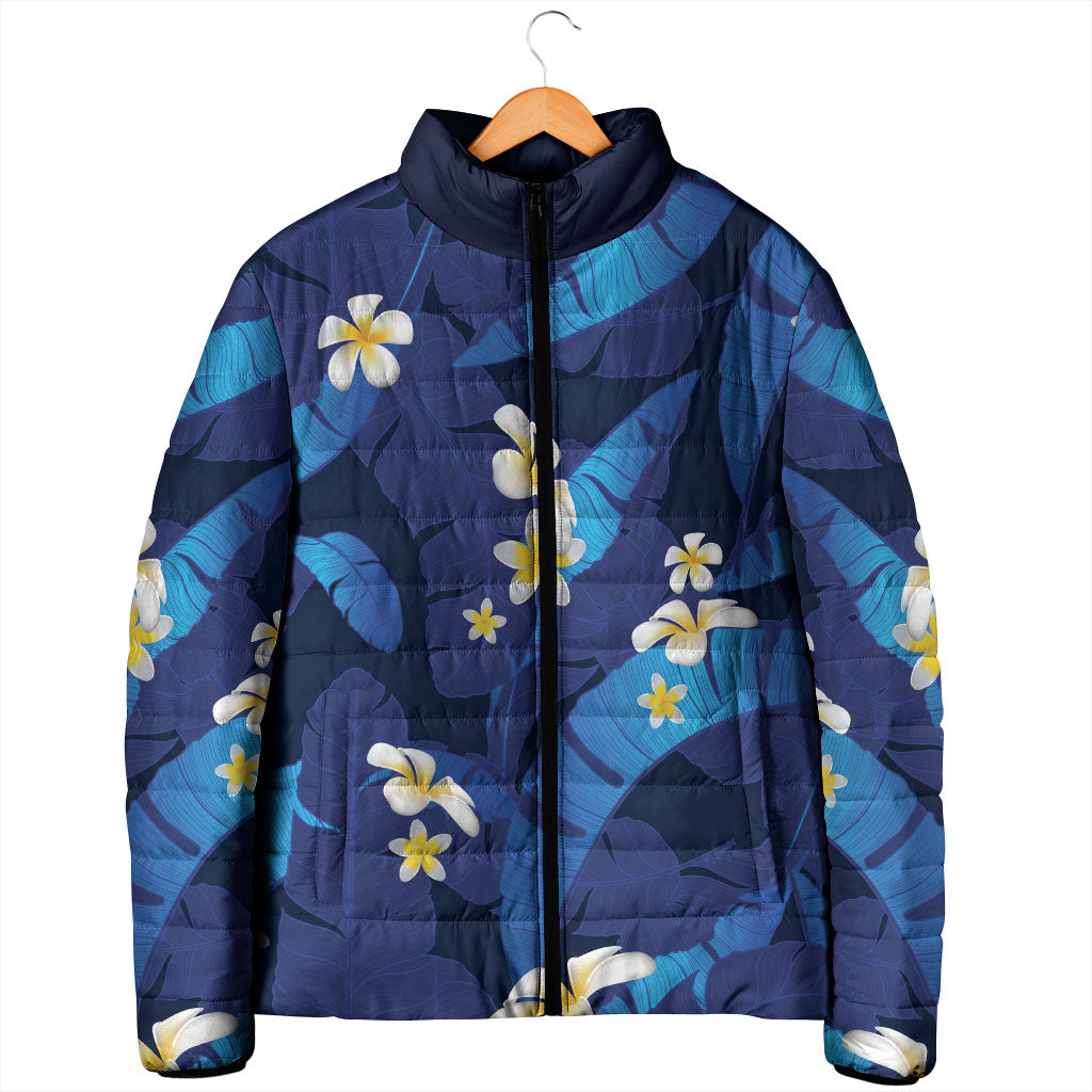 Teal Purple Banana Leaf Hawaii Padded Jacket Lau Maia Plumeria Tropical Summer Vibes