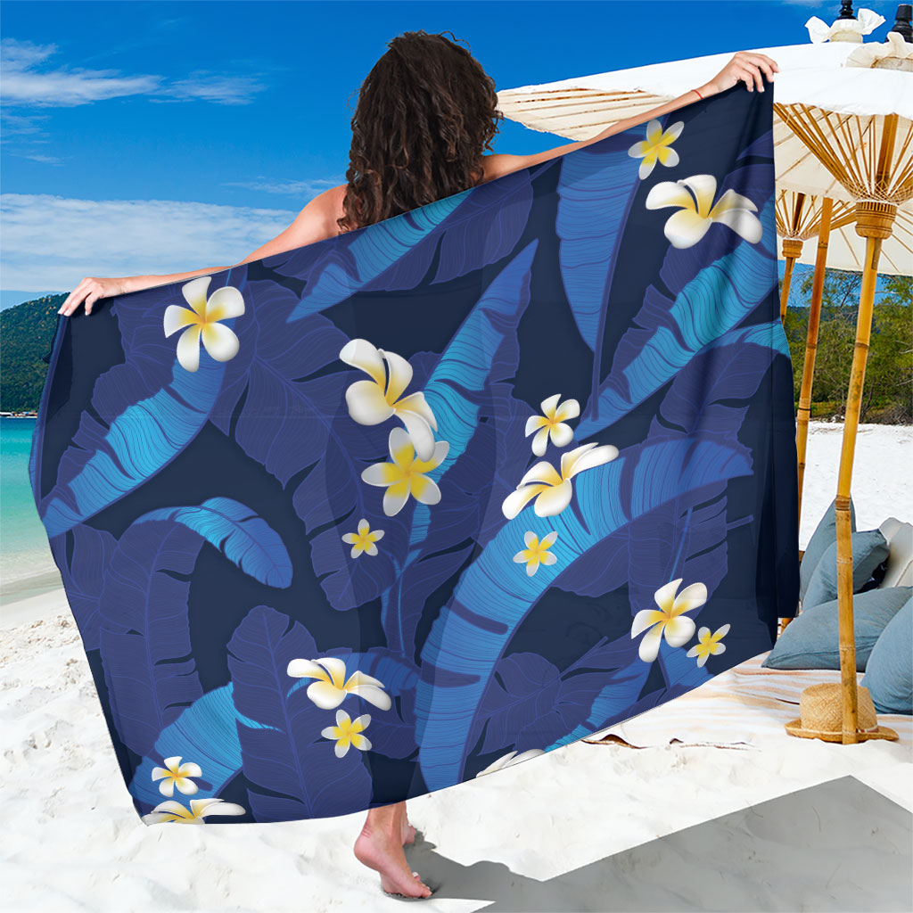 Teal Purple Banana Leaf Hawaii Sarong Lau Maia Plumeria Tropical Summer Vibes