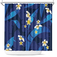 Teal Purple Banana Leaf Hawaii Shower Curtain Lau Maia Plumeria Tropical Summer Vibes