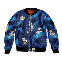 Teal Purple Banana Leaf Hawaii Sleeve Zip Bomber Jacket Lau Maia Plumeria Tropical Summer Vibes