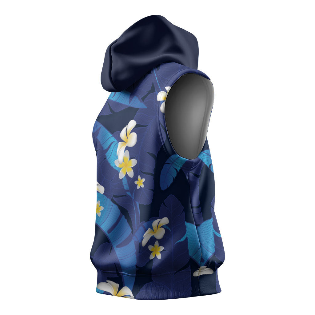 Teal Purple Banana Leaf Hawaii Sleeveless Hoodie Lau Maia Plumeria Tropical Summer Vibes