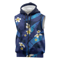 Teal Purple Banana Leaf Hawaii Sleeveless Zip Hoodie Lau Maia Plumeria Tropical Summer Vibes