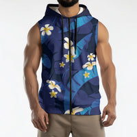 Teal Purple Banana Leaf Hawaii Sleeveless Zip Hoodie Lau Maia Plumeria Tropical Summer Vibes