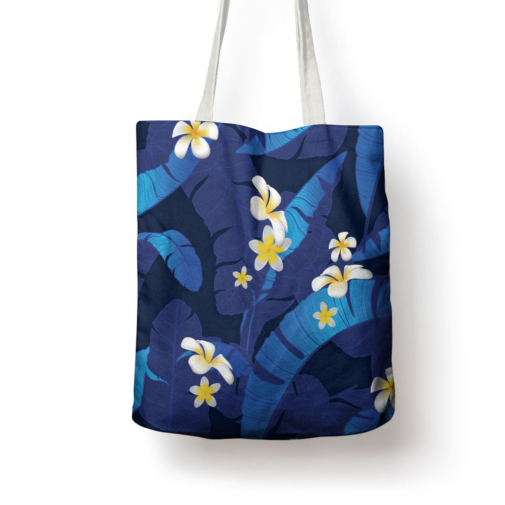 Teal Purple Banana Leaf Hawaii Tote Bag Lau Maia Plumeria Tropical Summer Vibes