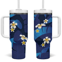 Teal Purple Banana Leaf Hawaii Tumbler With Handle Lau Maia Plumeria Tropical Summer Vibes