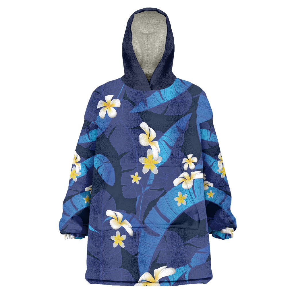 Teal Purple Banana Leaf Hawaii Wearable Blanket Hoodie Lau Maia Plumeria Tropical Summer Vibes