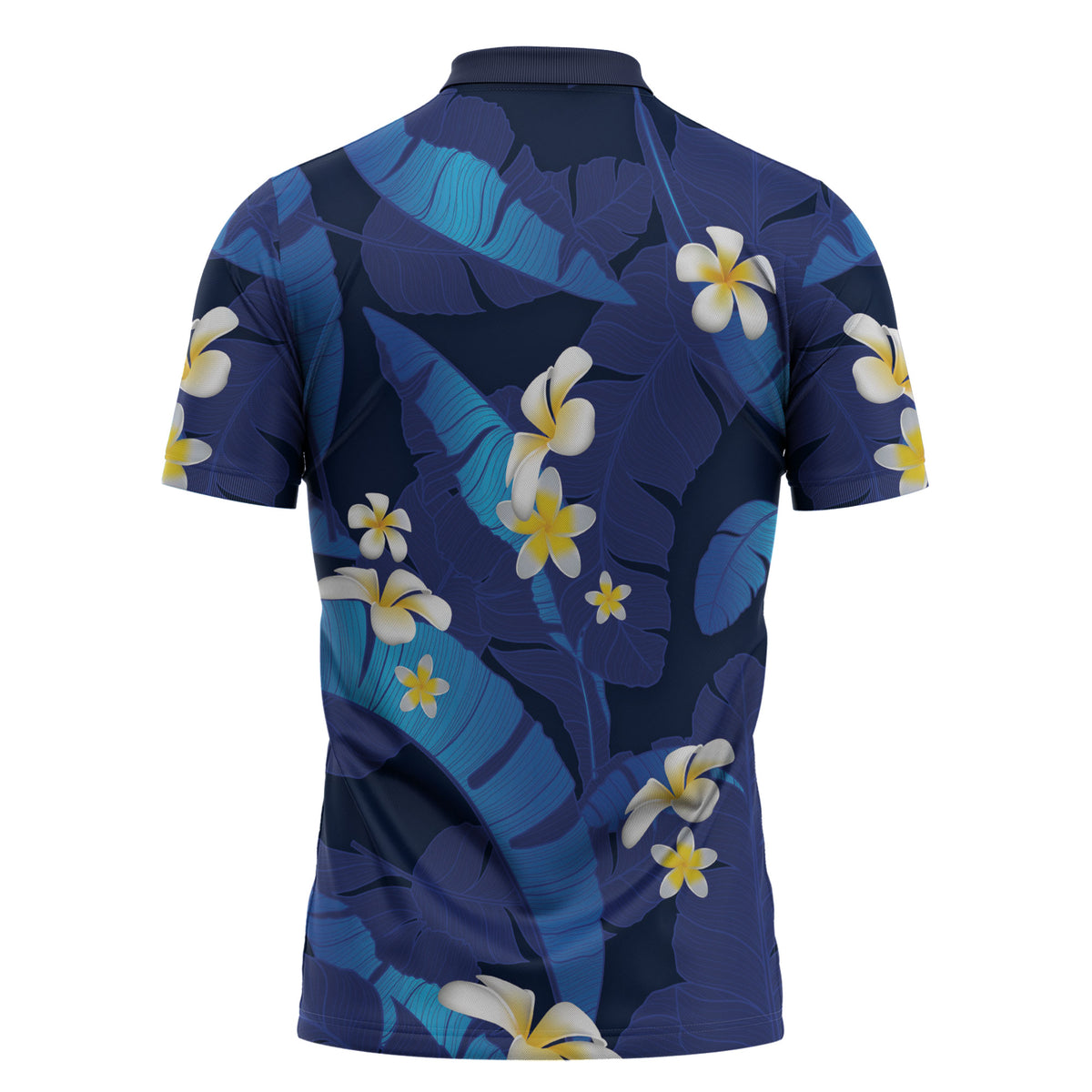 Teal Purple Banana Leaf Hawaii Zipper Polo Shirt Lau Maia Plumeria Tropical Summer Vibes