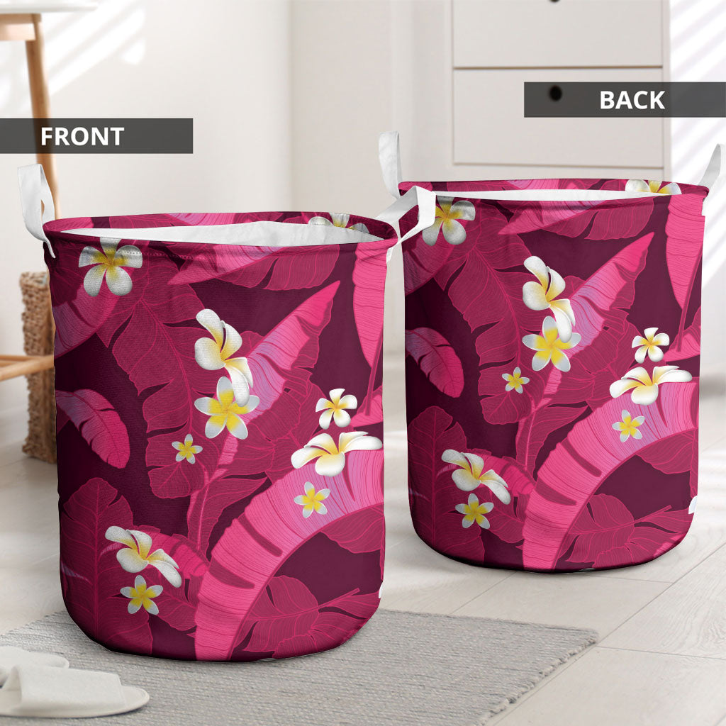 Pink Banana Leaf Hawaii Laundry Basket Lau Maia Plumeria Tropical Summer Vibes