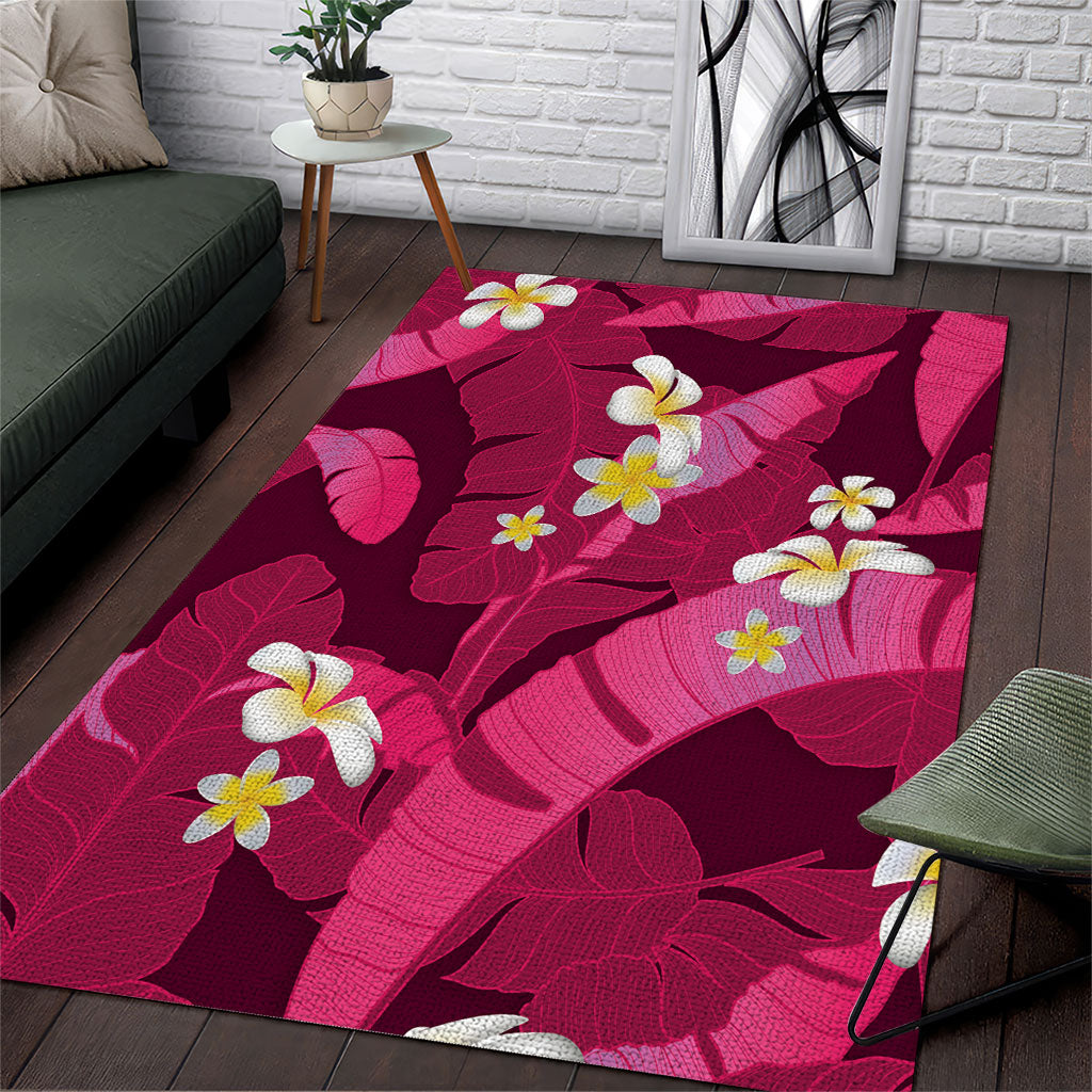 Pink Banana Leaf Hawaii Area Rug Lau Maia Plumeria Tropical Summer Vibes