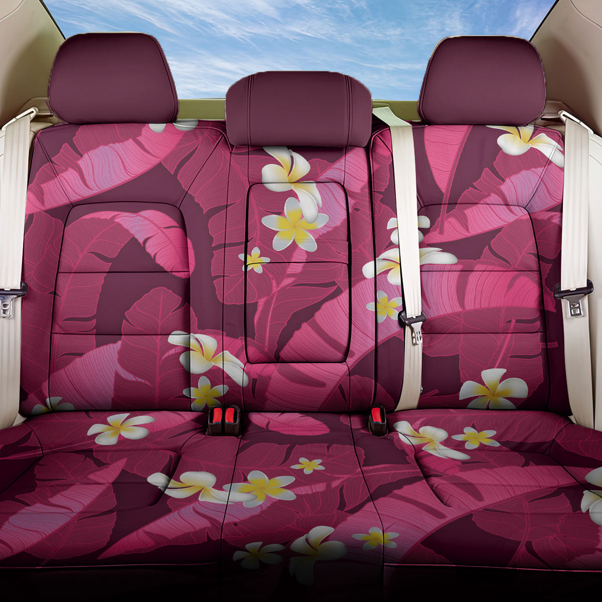 Pink Banana Leaf Hawaii Back Car Seat Cover Lau Maia Plumeria Tropical Summer Vibes