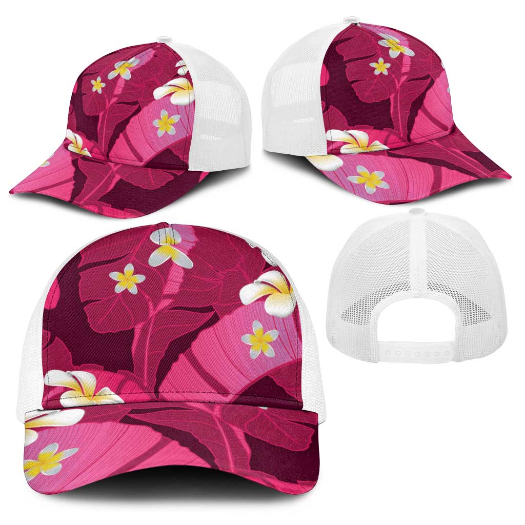 Pink Banana Leaf Hawaii Baseball Net Cap Lau Maia Plumeria Tropical Summer Vibes